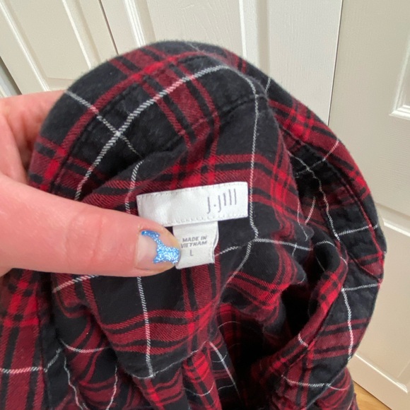 J Jill Red Black Plaid 100% Cotton Long Sleeve Button Tunic Size Large - Picture 6 of 7